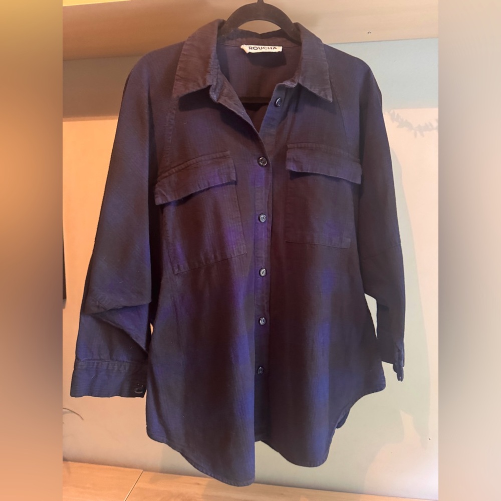 Roucha Tillow Plaid Raglan Sleeve Button Up